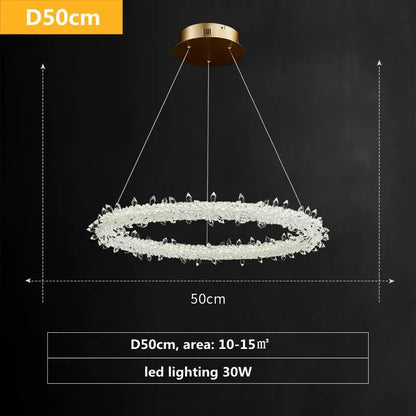 DecorBites Circle LED Pendant Light with crystal ring and gold canopy, 50cm diameter on Tampa Home & Garden Store