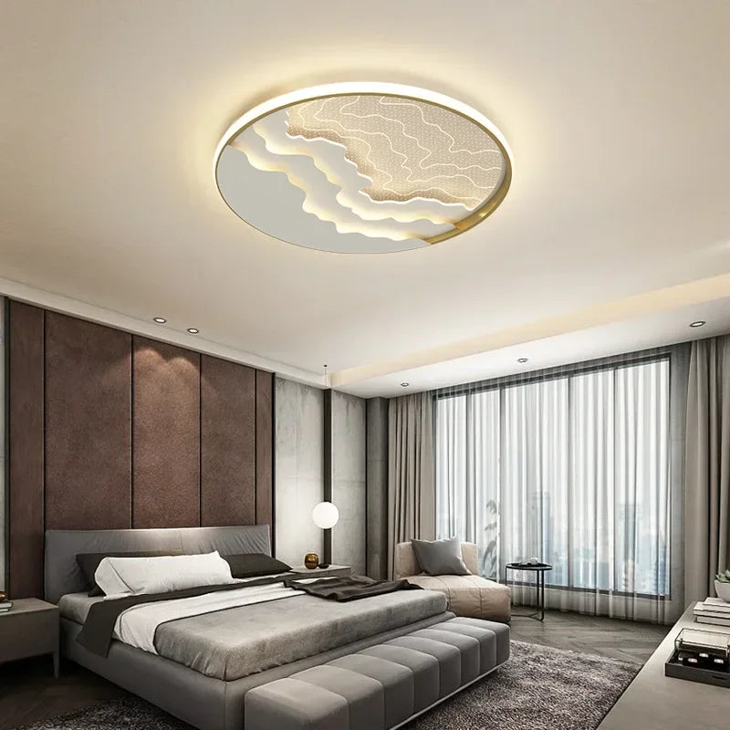DecorBites Kids LED Ceiling Light, round gold-trim with wave pattern for nursery decor on Tampa Home & Garden Store