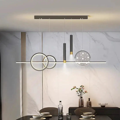 DecorBites LED Pendant Chandelier with rings, matte black and gold accents for dining room on Tampa Home & Garden Store