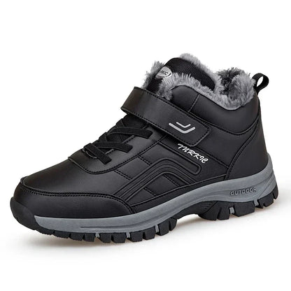 Mens waterproof winter snow boots by UpTrend Deals, black leather with grey fur and outsole on Tampa Home & Garden Store