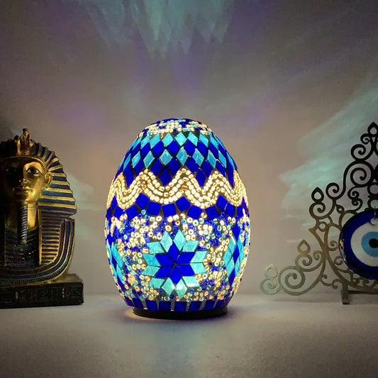 DIY Turkish Mosaic Egg Table Lamp Rechargeable Battery Bedside Desk Night Light - Tampa Home & Garden Store