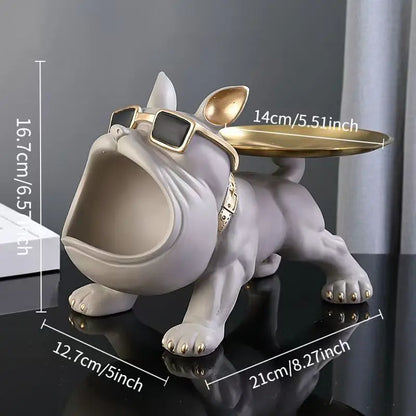 Resin bulldog statue with zinc alloy accents by Perfecsy and gold back tray for desk decor on Tampa Home & Garden Store