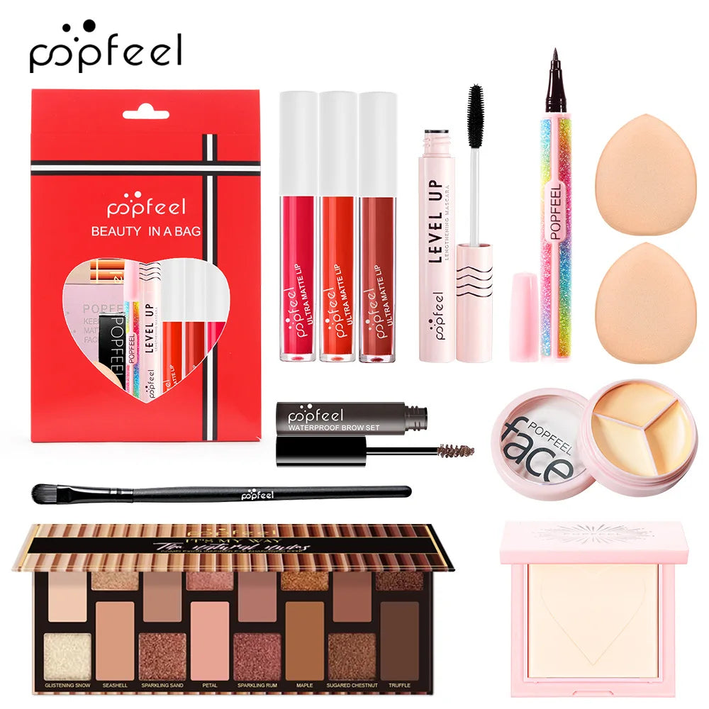 POPFEEL makeup kit with eyeshadow palette, lip gloss trio, 2 sponges Silcy Skin on Tampa Home & Garden Store