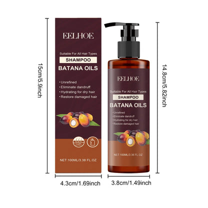 Batana Oils Shampoo bottle and box set, maroon labels, pump bottle, EELHOE branding on Tampa Home & Garden Store