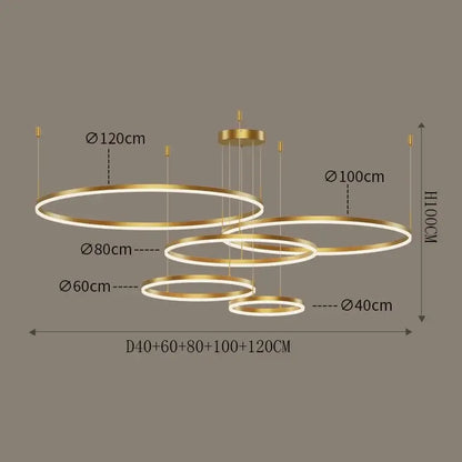 DecorBites LED pendant chandelier with gold rings design for stairs and living room, 40–120 cm on Tampa Home & Garden Store