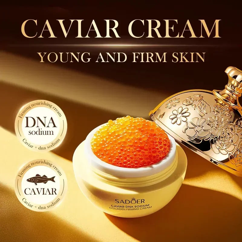 Caviar cream jar by Silcy Skin with orange pearls and gold lid luxe firming moisturizer on Tampa Home & Garden Store
