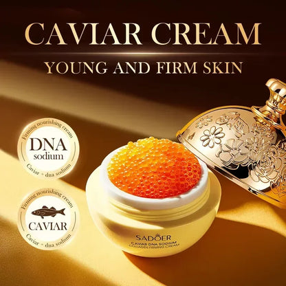 Caviar cream jar by Silcy Skin with orange pearls and gold lid luxe firming moisturizer on Tampa Home & Garden Store