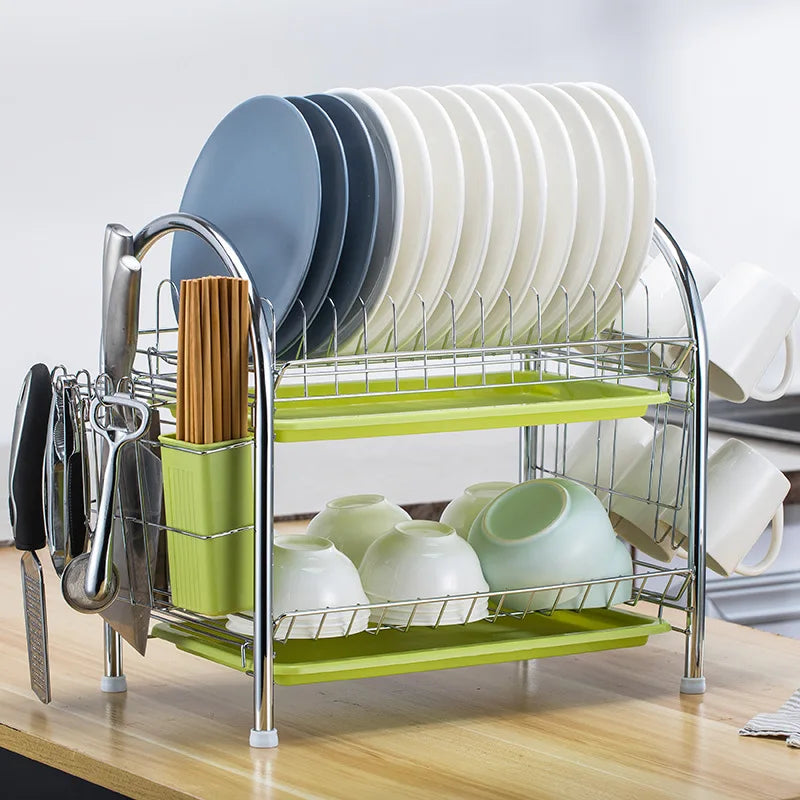 3-Tier Kitchen Drying Rack & Dish Organizer Shelf with Drain Board
