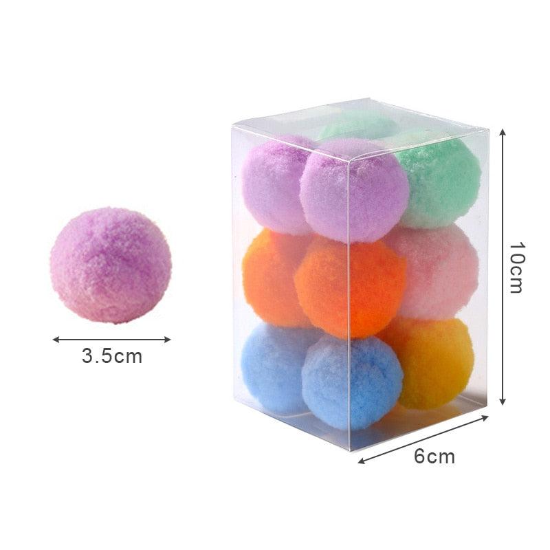 Plush cat pom pom balls set by Stevvex, 12 colorful 3.5cm soft toys in a clear box, Balls & Chasers on Tampa Home & Garden Store