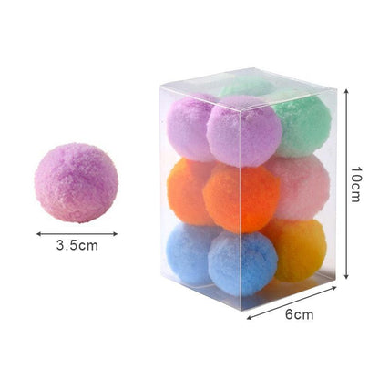 Plush cat pom pom balls set by Stevvex, 12 colorful 3.5cm soft toys in a clear box, Balls & Chasers on Tampa Home & Garden Store