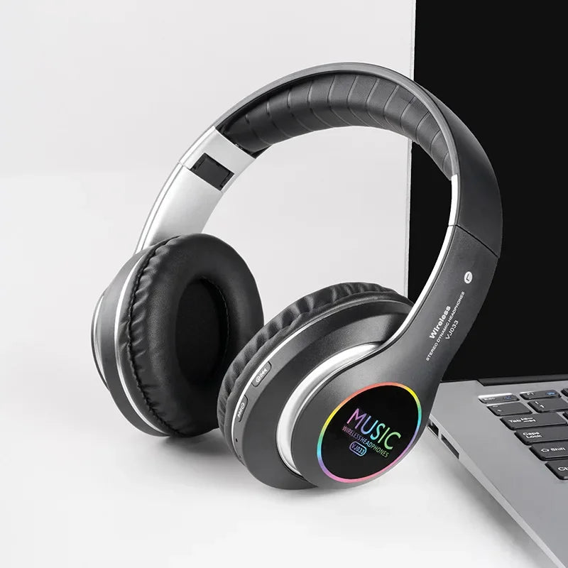 Wireless Bluetooth 5.0 HiFi Headphones foldable gray with rainbow MUSIC ring FLIPSTYLEZLLC on Tampa Home & Garden Store
