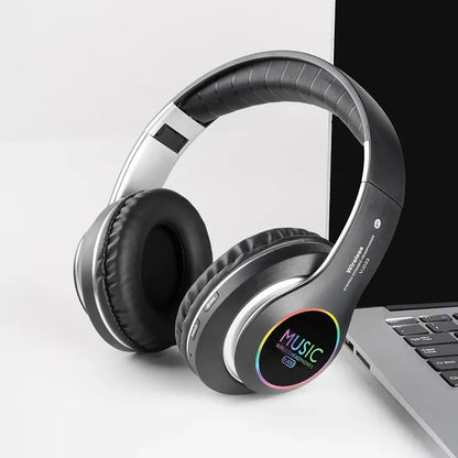 Wireless Bluetooth 5.0 HiFi Headphones foldable gray with rainbow MUSIC ring FLIPSTYLEZLLC on Tampa Home & Garden Store