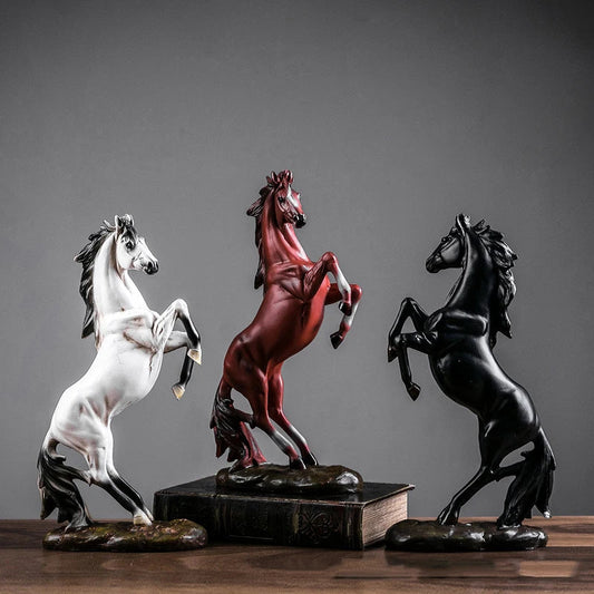 Perfecsy European style horse sculpture trio in white red black resin desktop decor on Tampa Home & Garden Store