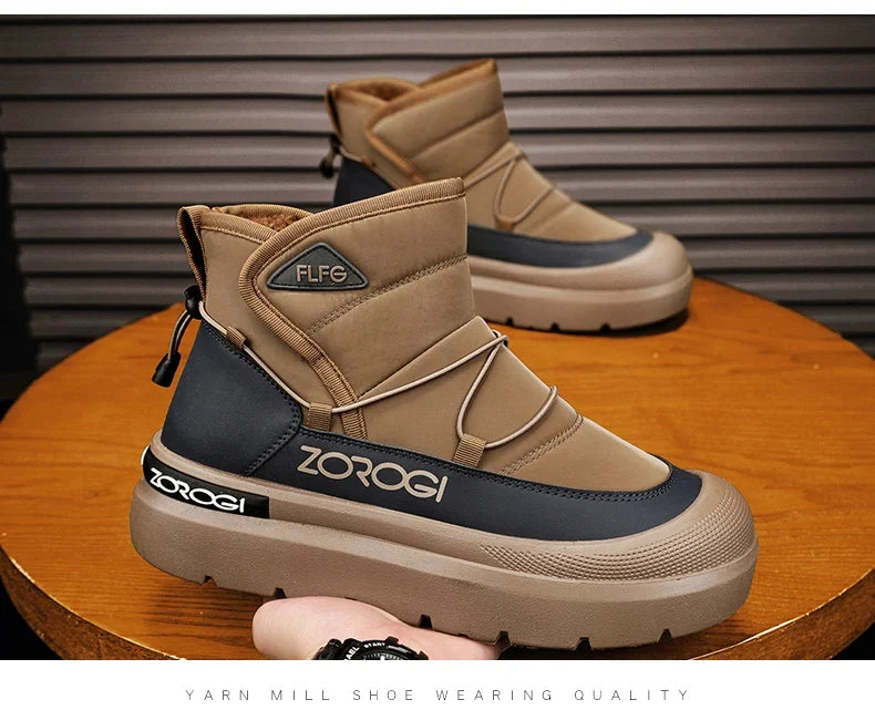 Mens Winter Ankle Boots tan brown waterproof upper with black sole ZOROGI logo on Tampa Home & Garden Store