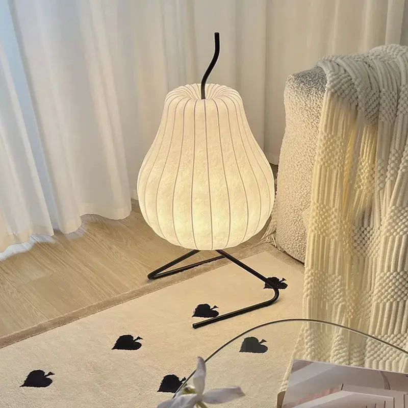 DecorBites Japanese Silk Floor Lamp with white fabric shade on black metal tripod base on Tampa Home & Garden Store