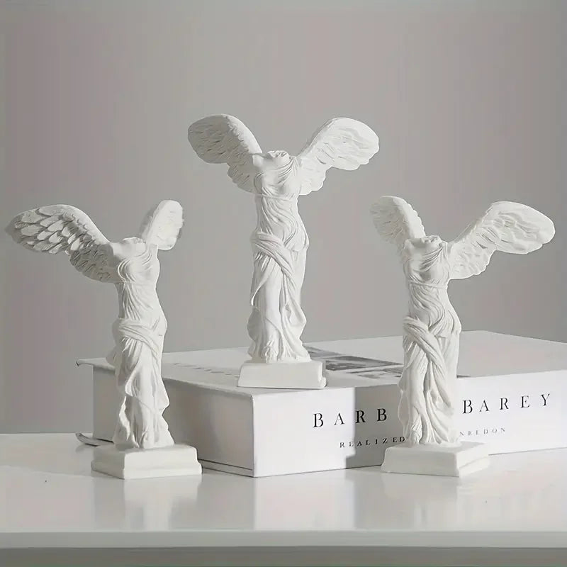 Perfecsy Winged Victory goddess resin figurines set of 3 in white for living room or office decor on Tampa Home & Garden Store