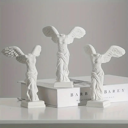 Perfecsy Winged Victory goddess resin figurines set of 3 in white for living room or office decor on Tampa Home & Garden Store