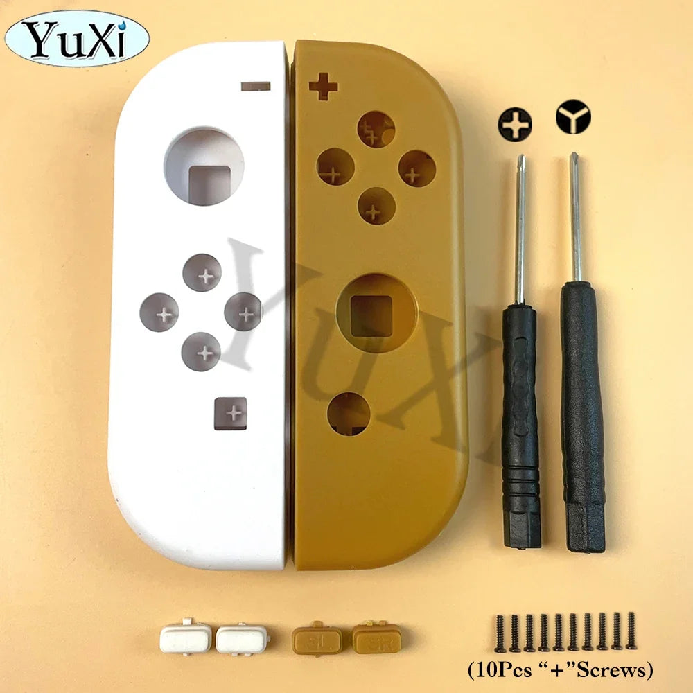 Joy-Con shell housing set white left and gold right with screws YuXi logo on Tampa Home & Garden Store
