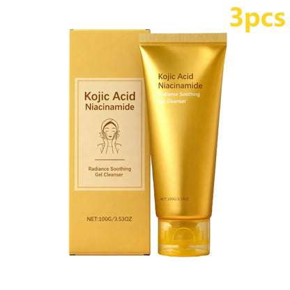 Kojic Acid Niacinamide Radiance Soothing Gel Cleanser set in gold tube and box, 3pcs Silcy Skin on Tampa Home & Garden Store