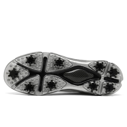 EstaliosFit men's golf shoes with silver waterproof outsole and studded cleats on Tampa Home & Garden Store