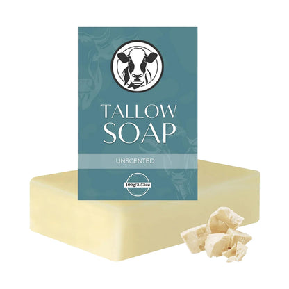 Silcy Skin Tallow Soap bar in teal packaging with cow logo unscented 100g yellow block on Tampa Home & Garden Store