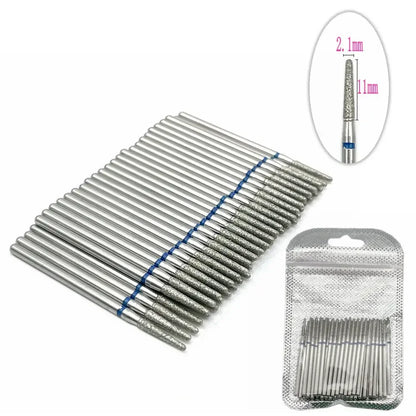 50pc diamond nail drill bit set by Silcy Skin for manicure; silver bits with blue bands in resealable pouch on Tampa Home & Garden Store