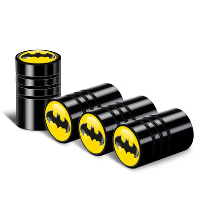 4pcs aluminium valve stem caps by BikerZoneZ, black with yellow Batman logo tops on Tampa Home & Garden Store