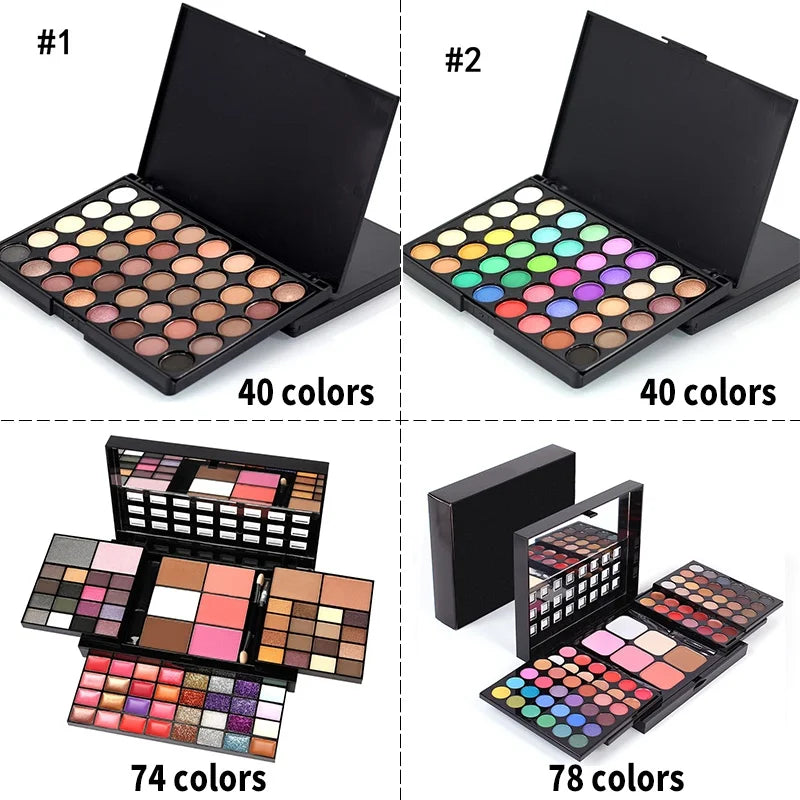 Silcy Skin glitter eyeshadow palettes: two 40-color, 74-color, 78-color sets in black cases on Tampa Home & Garden Store