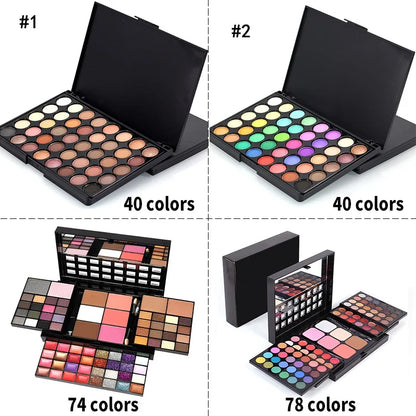 Silcy Skin glitter eyeshadow palettes: two 40-color, 74-color, 78-color sets in black cases on Tampa Home & Garden Store