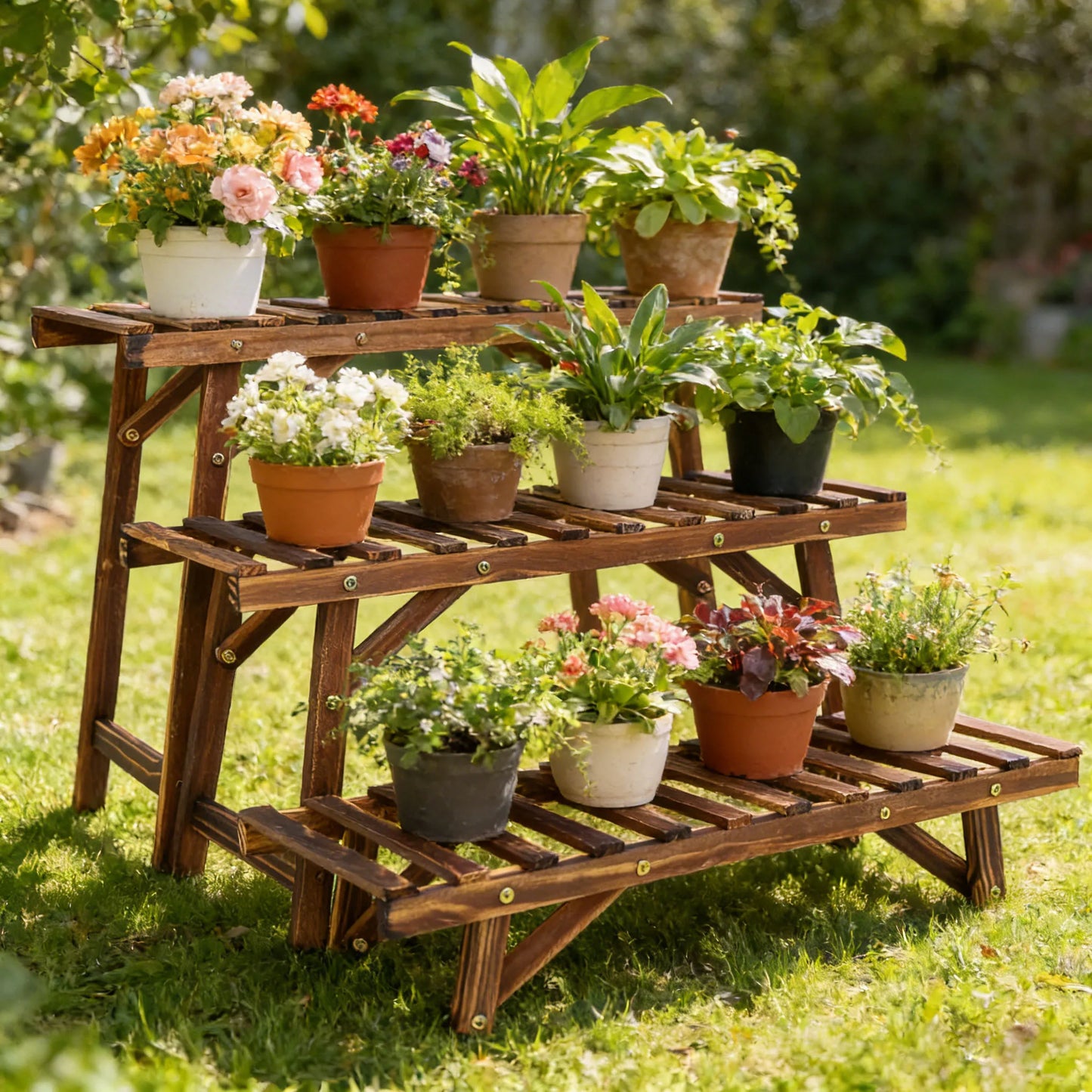 3 Tier Wood Plant Stand For Living Room And Patio