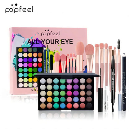 Popfeel all-in-one makeup kit with colorful eyeshadow palette and brushes in a pink box on Tampa Home & Garden Store