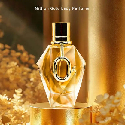 Million Gold Lady Perfume bottle in a faceted golden crystal with a gold cap on Tampa Home & Garden Store