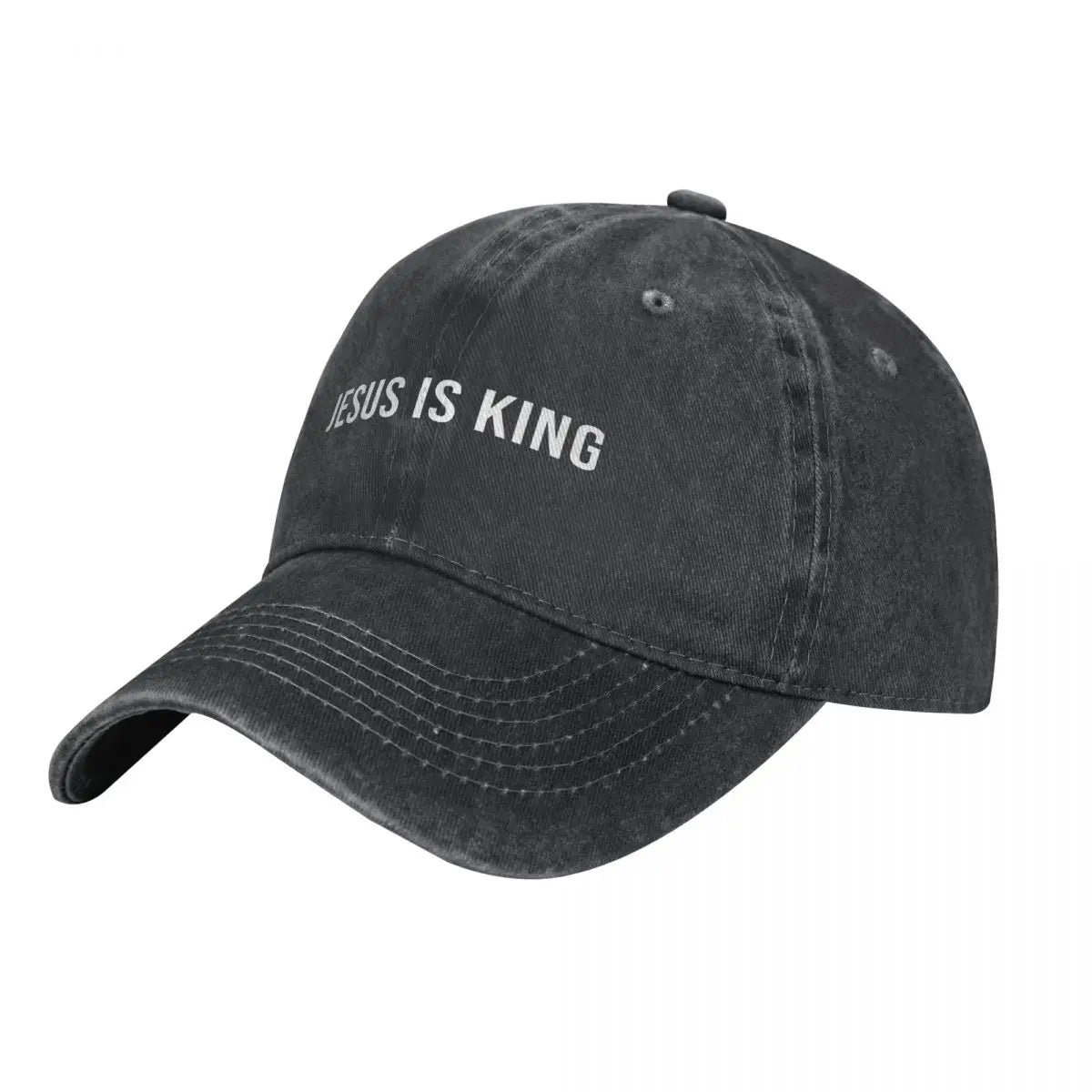 King Caps hat, black washed cotton with JESUS IS KING on front, by BikerZoneZ on Tampa Home & Garden Store