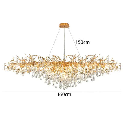 DecorBites LED pendant chandelier gold finish with crystal droplets 160cm wide on Tampa Home & Garden Store