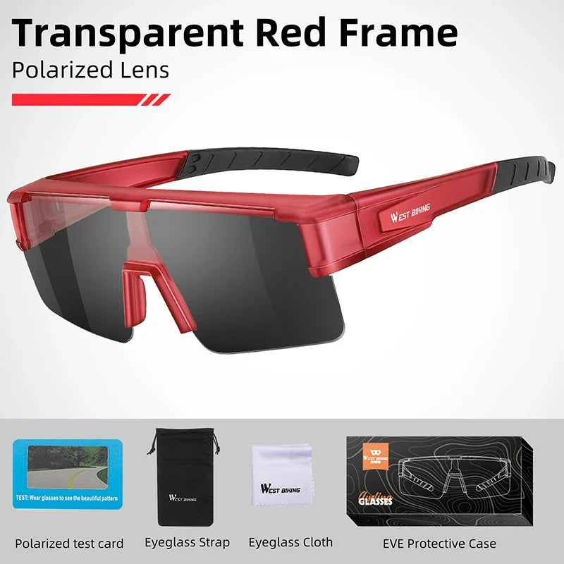 West Biking cycling sunglasses red frame with photochromic UV400 lenses on Tampa Home & Garden Store