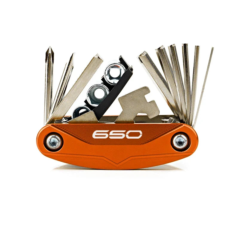 Orange BikerZoneZ motorcycle bicycle multi-tool with fold-out hex wrenches and assorted bits on Tampa Home & Garden Store