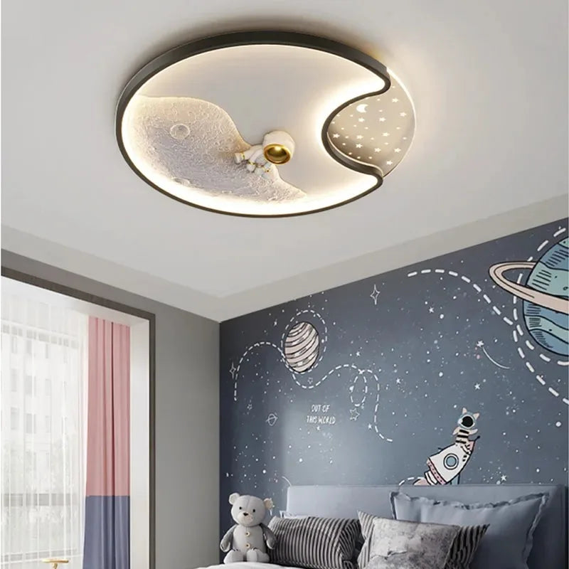 DecorBites Kids Astronaut LED Moon Light ceiling lamp with white moon and starry panel on Tampa Home & Garden Store