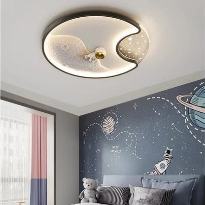 DecorBites Kids Astronaut LED Moon Light ceiling lamp with white moon and starry panel on Tampa Home & Garden Store