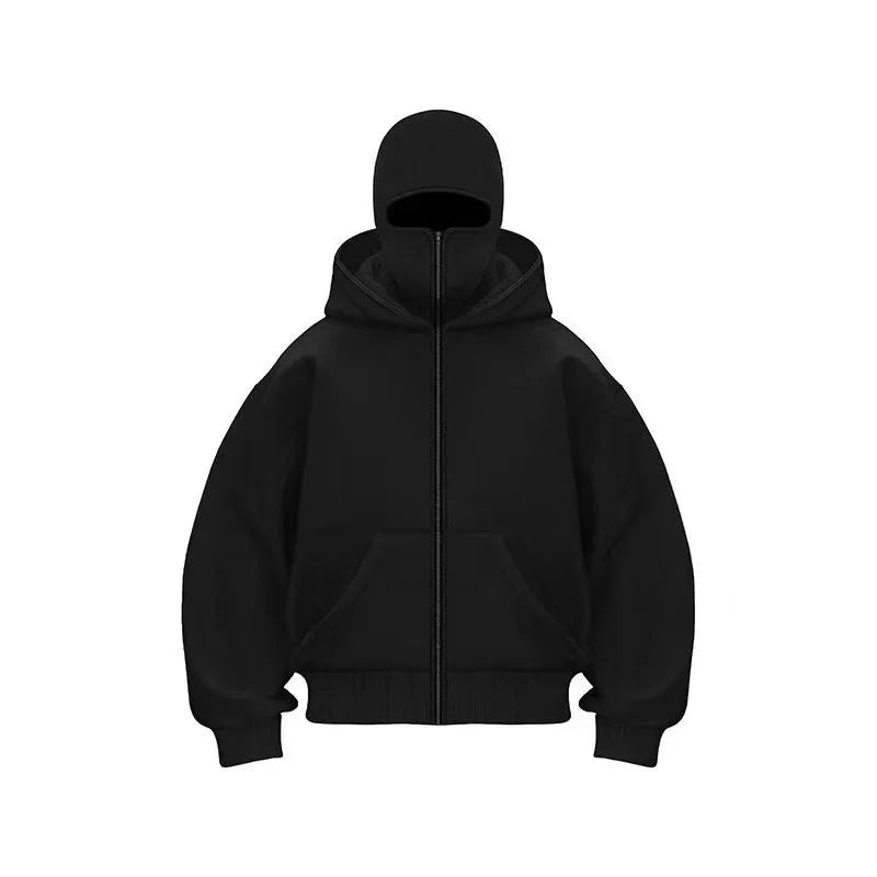 Men's balaclava zip hoodie black hooded jacket with front kangaroo pockets and zip closure on Tampa Home & Garden Store