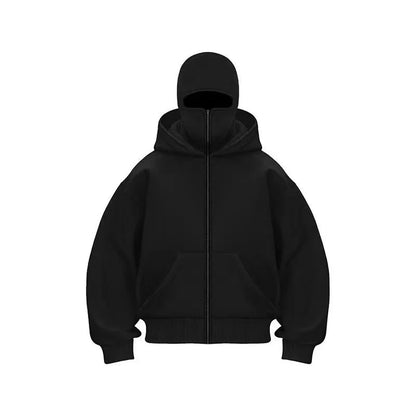 Men's balaclava zip hoodie black hooded jacket with front kangaroo pockets and zip closure on Tampa Home & Garden Store