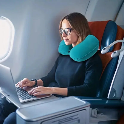 Portable neck pillow UpTrend Deals inflatable flocking travel pillow teal on airplane on Tampa Home & Garden Store