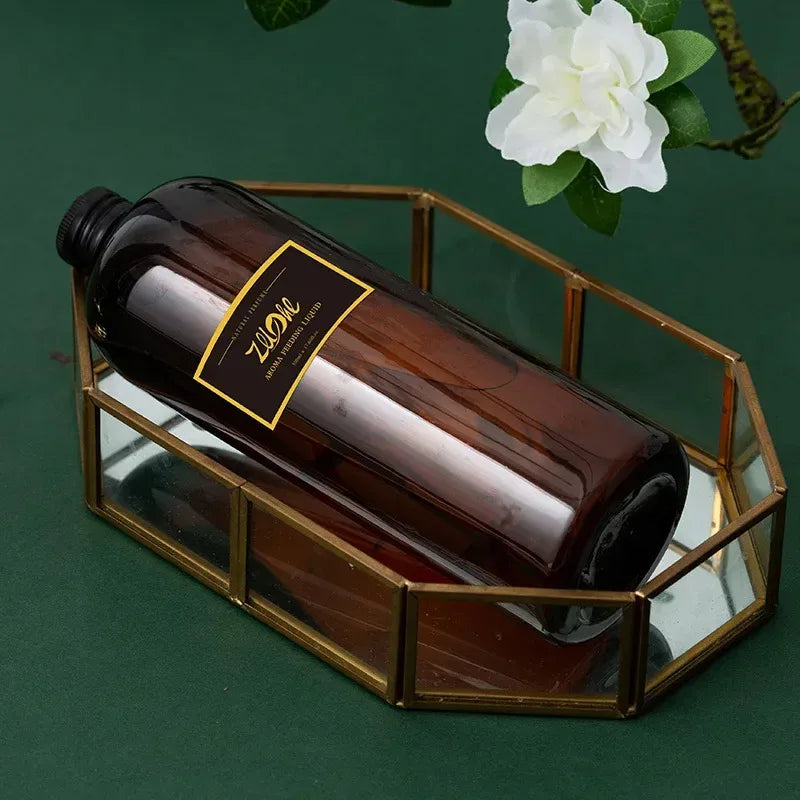 Silcy Skin flameless essential oil bottle amber glass with black cap in glass display frame on Tampa Home & Garden Store
