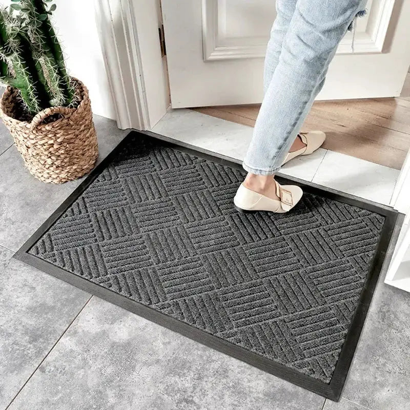DecorBites Large Rubber Doormat with built-in shoe scraper, dark gray textured mat on Tampa Home & Garden Store