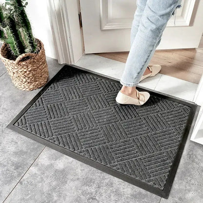 DecorBites Large Rubber Doormat with built-in shoe scraper, dark gray textured mat on Tampa Home & Garden Store