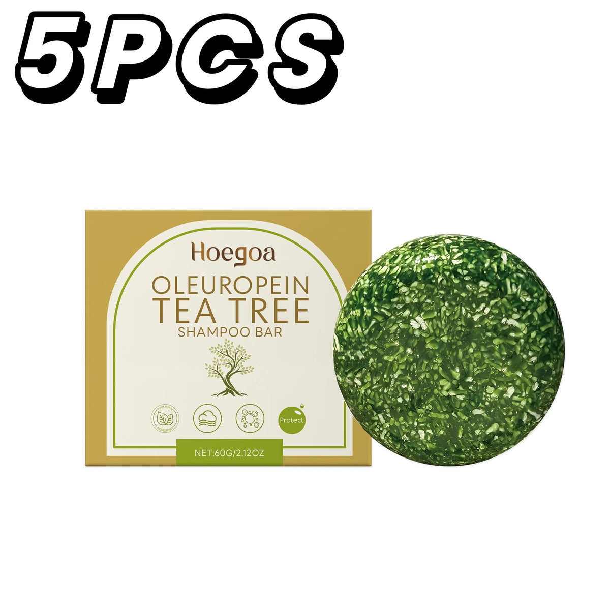 Oleuropein Tea Tree Shampoo Bar by Silcy Skin in golden packaging with green ball 60g on Tampa Home & Garden Store