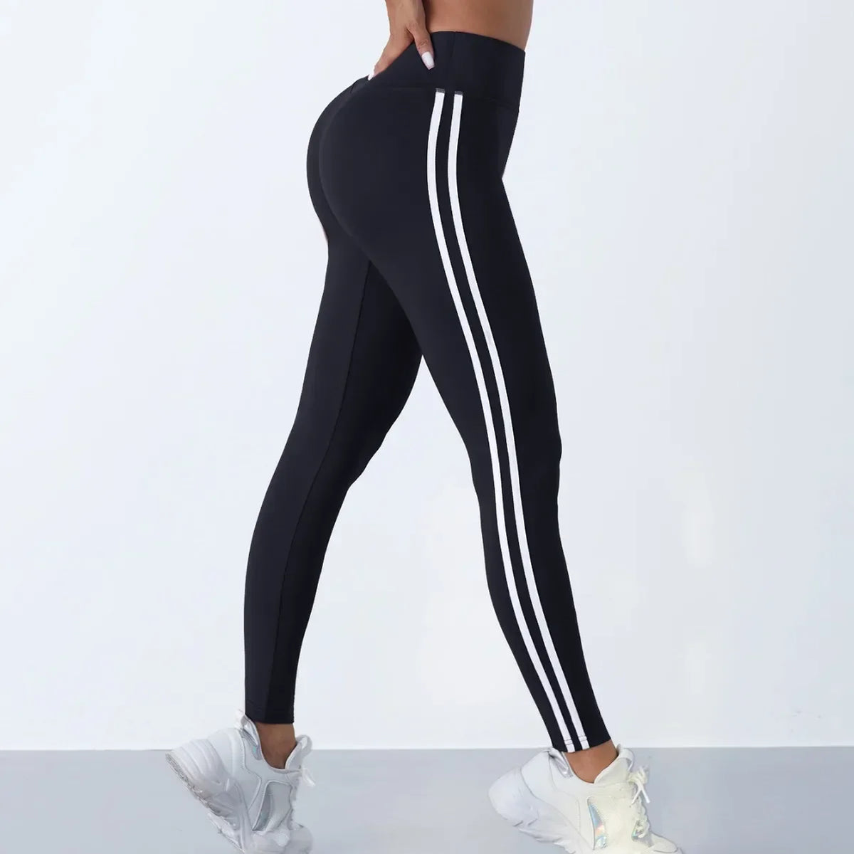 Women's striped yoga leggings with dual white side stripes by UpTrend Deals on Tampa Home & Garden Store