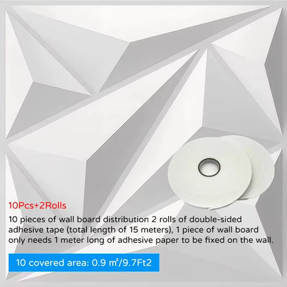 Perfecsy 10Pcs 30x30cm 3D gray-white wall panels set 2 rolls adhesive tape for room decor on Tampa Home & Garden Store