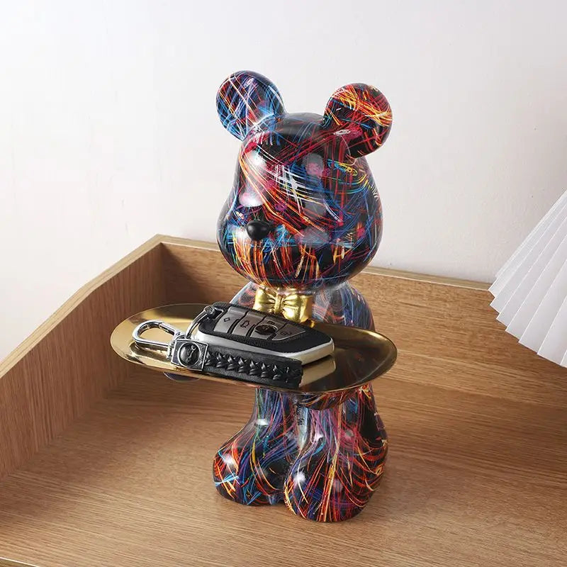 Perfecsy graffiti abstract resin standing bear organizer with gold tray, splat finish on Tampa Home & Garden Store
