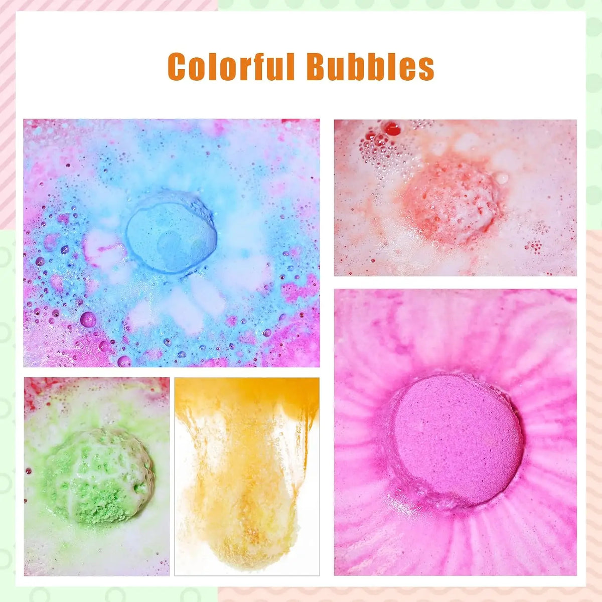 Kids bath bombs gift set 20-pack with colorful assorted bath fizzies shown in a collage on Tampa Home & Garden Store