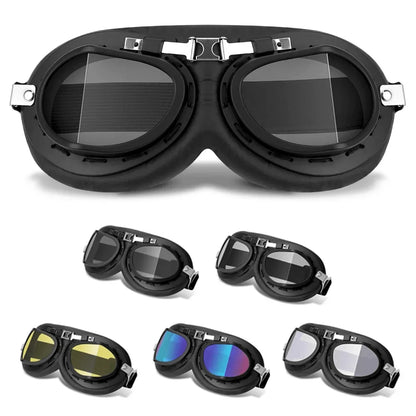 Motorcycle Leather Retro Goggles BikerZoneZ, black leather frame set of 6 lens colors on Tampa Home & Garden Store